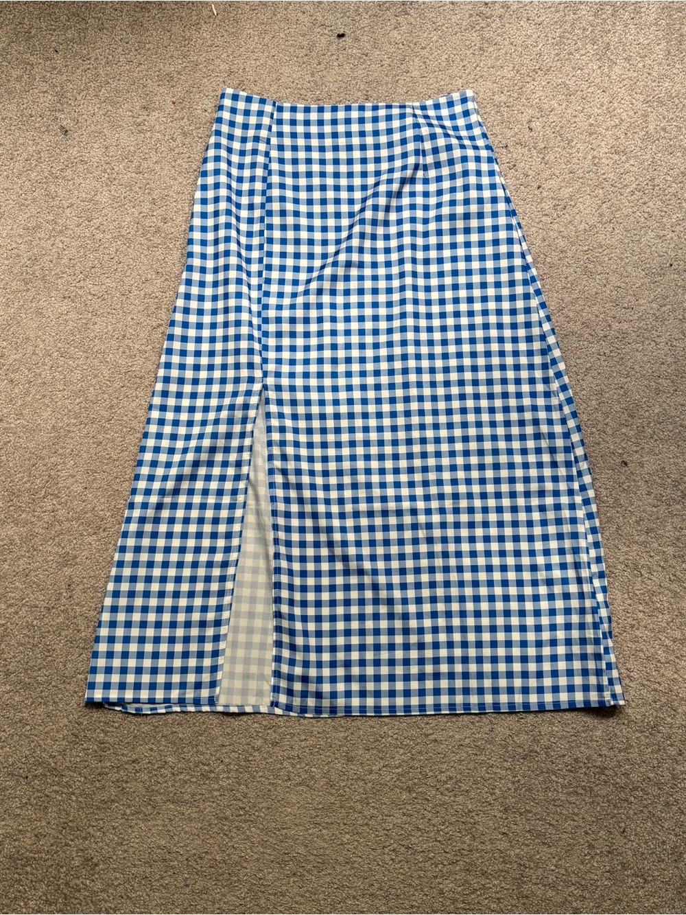 SHEIN Blue and White Gingham Midi Skirt